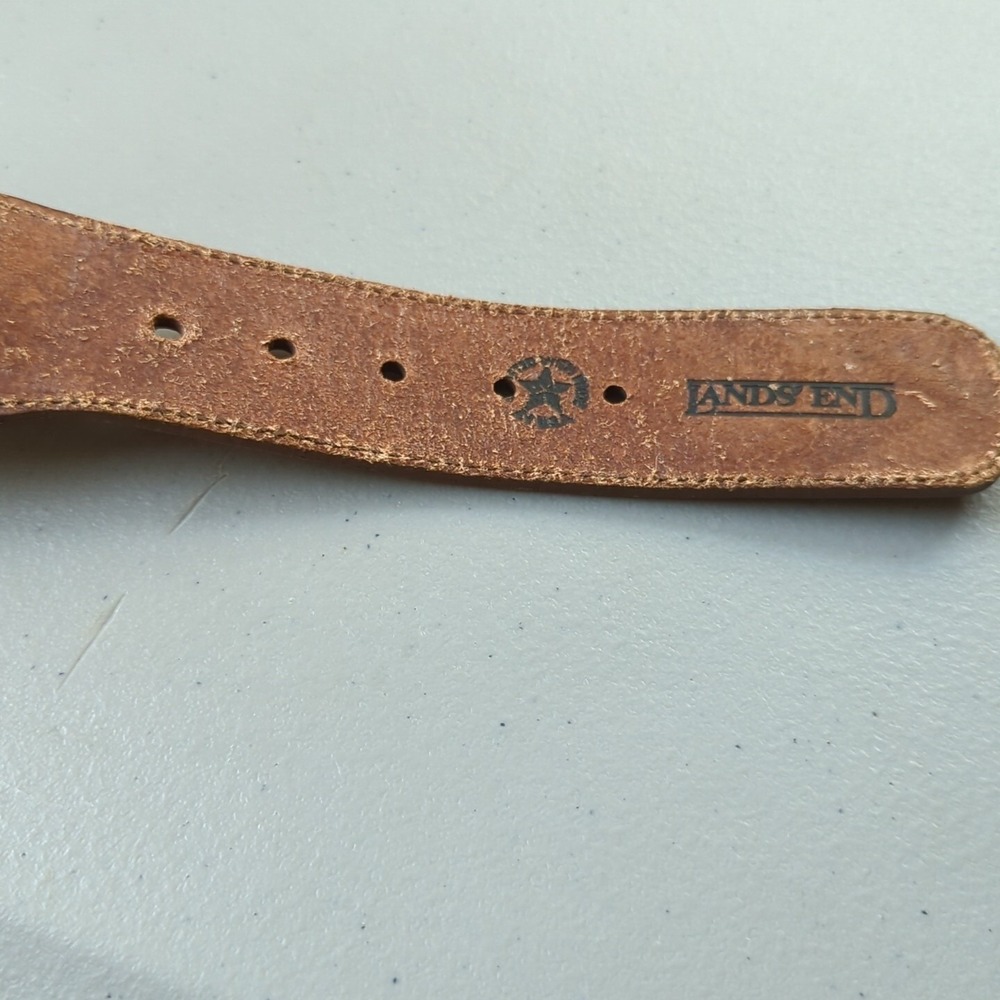 VTG Lands End Waist Belt Elastic Leather White USA 32 Brass Cotton Coastal Yacht - Picture 6 of 6